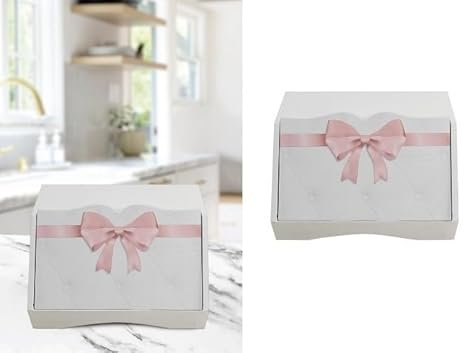Portapane in legno moderno elegante bianco decorato, Cassetta Portapane da Cucina coll. fiocco (ROSA T1008TR)