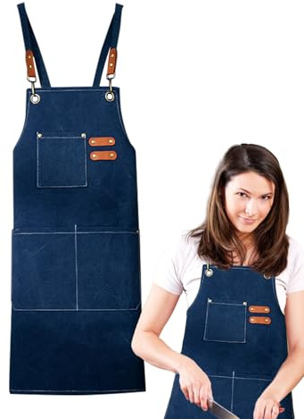 Delantal de cocina duradero para hombres y mujeres, delantal con correa ajustable para el cuello, diseño culinario elegante con múltiples bolsillos, tema de chef, material resistente al calor