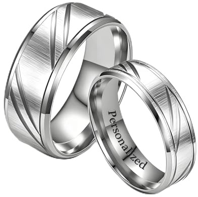 Ihanskio Personalizzato Anello per le Coppie Doppio Della Banda di Colore Del Modello Anelli All'interno Può Inciso Personalizzato di Nozze Promessa Anelli di Fidanzamento 6-13# (Argento, Custom)