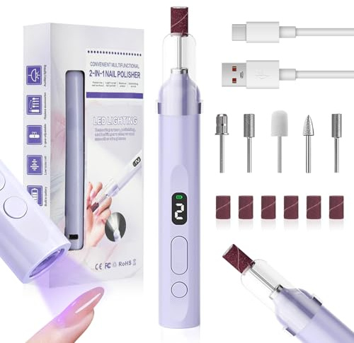 ONGNIUU Fresa per Unghie, Lima Unghie Elettrico, Lime Unghie con Display LCD e Luce LED, Lampada UV Manicure Pedicure, Velocità Regolabile per Unghie in Gel