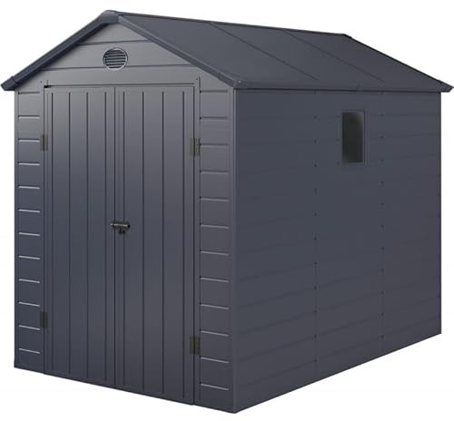 Jôbu Abri de Jardin en Résine 5,32m² Anthracite | Double Porte Verrouillable, Grille d'Aération | Kit de Fondation, Structure Acier Galvanisé | Fenêtre Latérale, Montage Simple