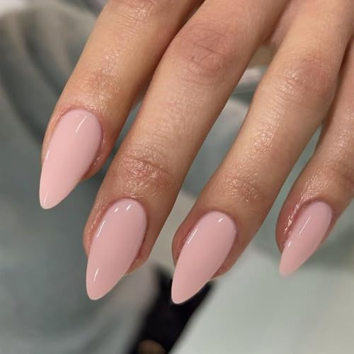 Zimocepuz Unghie Finte a Mandorla di Media Dimensione,24 Unghie Finte Colore Nude Rosa,Per Uso Quotidiano,Flessibili e Riutilizzabili