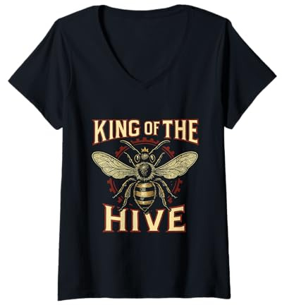 Womens King of Hive Bee Bees Lover Beekeeper Beekeeping Men Women V-Neck T-Shirt