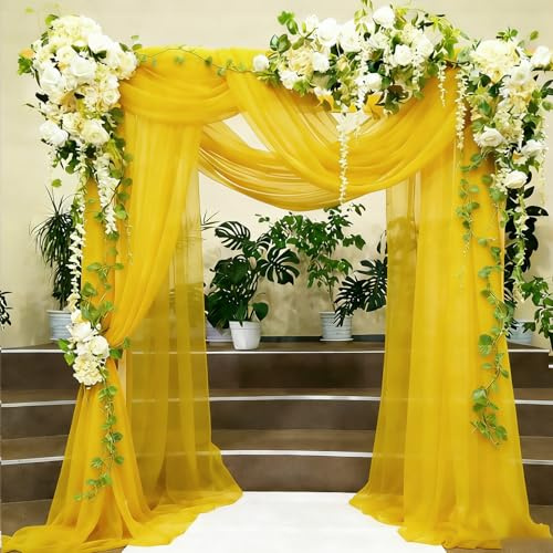 Drappeggio di Arco di Nozze, 5Mx160CM, Tessuto Drappeggiato per Arco Nuziale Gialla, Tessuto di Tulle Chiffon, Adatto per Matrimoni, Cerimonie, Feste, Decorazioni Sceniche