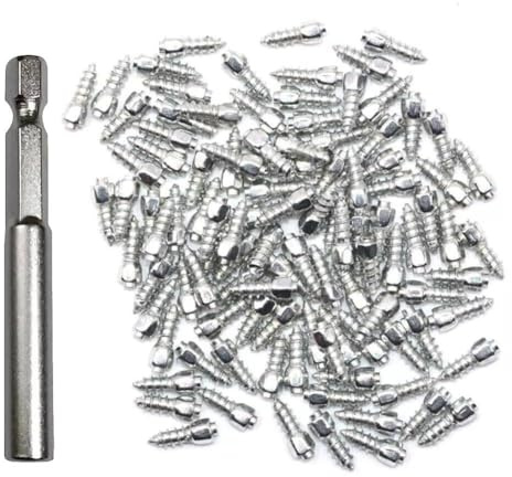 Wodsty Lot de 200 vis à goujons en aluminium pour pneus de voitures et SUV, antidérapantes, avec outil, clous de roue argentés pour l'hiver 4 x 12 mm