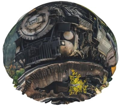 Cuffia per capelli da doccia con treno a vapore da donna, riutilizzabile, impermeabile, a doppio strato, con cinghia elastica, taglia unica