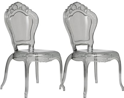 Biscottini Set med 2 barockstolar i rökklar polykarbonat – fåtölj med kristalleffekt – moderna Louis XV plaststolar – elegant stol för matsal, kök, vardagsrum, restaurang