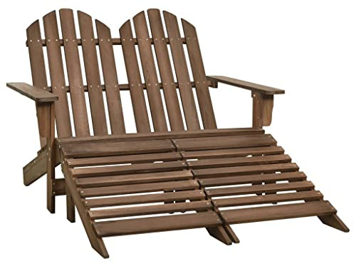 QJBSAVVA Adirondack-Gartenbank 2-Sitzer mit Fußteil, Doppel-Gartenstuhl aus Tannenholz, Ergonomischer Deckchair für Garten Terrasse Balkon, Braun, 119,5 x 147,5 x 89,5 cm