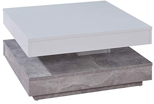 trendteam smart living - Universal - Couchtisch - Beton/Weiß - rotierbarer Wohnzimmertisch - (BxHxT) 70 x 35 x 70 cm - moderner quadratischer Kaffeetisch - Kratzfest | Couchtisch · Holzwerkstoff-Tischplatte · abriebfeste Oberfläche