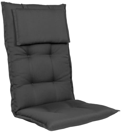 Homeoutfit24 Gartenstuhlauflagen Hochlehner – 2er Set – Extra Dick 8 cm – Mit Kopfpolster – Oeko-TEX – UV-beständig – Anthrazit – Made in EU – Outdoor Auflagen für Gartenstühle