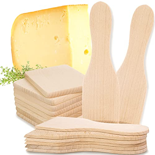 Raspador de raclette Timeleos, espátula de raclette, raspador de raclette y posavasos de madera para sartenes de raclette como accesorios (8 posavasos y 8 espátulas) espátula de madera raclette 8