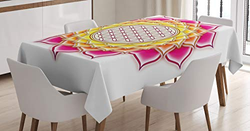 ABAKUHAUS Blatt Tischdecke, Blume des Lebens Lotus Vivid, Für den Inn und Outdoor Bereich geeignet Waschbar Druck Klar Kein Verblassen, 140 x 240 cm, Pink Orange Gelb