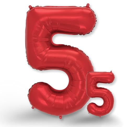 FUNXGO® folienballon 5 rot - 2 Stück - 42 & 17- luftballon zahl 5 - Zahlen rot Ballon 5 Deko zum Geburtstag, Hochzeit, Jubiläum oder Fest, Party Dekoration -100cm & 38cm- ballon rot 5