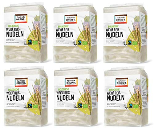 fairtrade ORIGINAL Bio Thailändische Reisnudeln weiß 6 x 225g | Echte und hochwertige asiatische Reisnudeln, Vollkorn, glutenfrei, spezielle Reissorte Chainat für die richtige Konsistenz