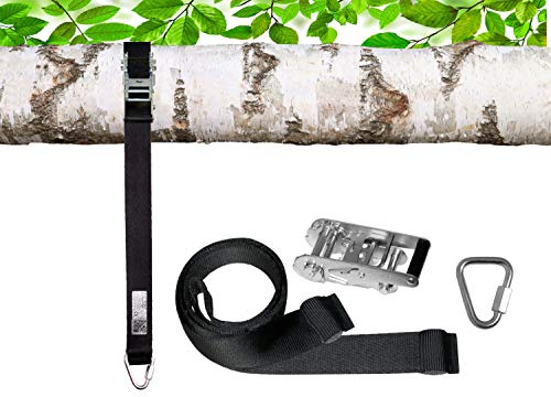 PATRON® Baumratsche 4 m, dauerhafte Positionierung per Ratsche aus Polyester bis zu 2.200 kg, geprüft - HighTech Gurtband für Hängematten, Hängesessel, Schaukeln, PAT Bandlänge:4m