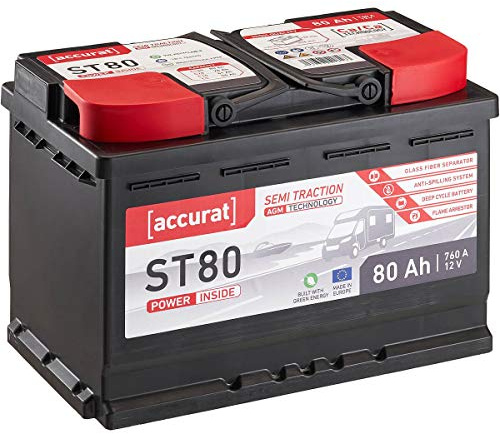 Accurat Semi Traction ST80 AGM 12V 80Ah Dual Purpose Batterie Wohnmobil | Wartungsfrei und Gasungsfrei, Zuverlässig bei Winterlichen Temperaturen, Zyklenfest und Langlebig