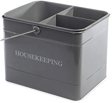 Grey Cleaning Caddy with Handle|Vintage Storage Basket | Cleaning Supplies Organiser, Portable Cleaning Tote, Utility Storage Basket, Household Cleaning Carrier