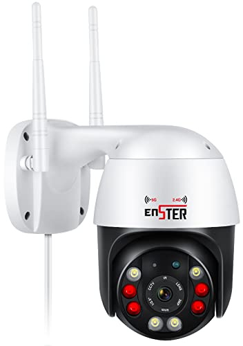 ENSTER 2,4/5 GHz WiFi Kamera Outdoor für Heimsicherheit, 4X Digital Zoom Pan Tilt Surveillance Metall Speed Dome with Spotlight, 150FT Color Night Vision, Auto Tracking, 2-Wege-Audio, IP66