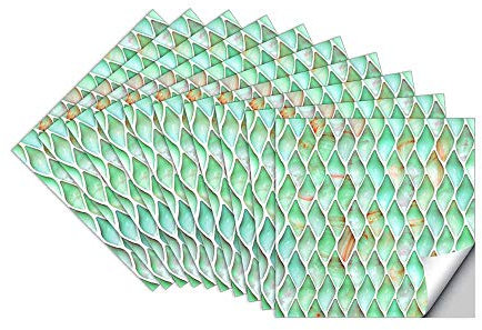 Hiseng 10pcs Kitchen Bathroom Wall Tile Stickers, DIY Square Decals Color Jade Printed Sticker for Kitchen Living Room Bathroom Home Decor Self-Adhesive (Jade green,20x20cm)