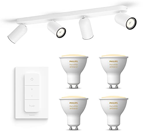 Philips Hue Pongee Aufbaustrahler (Weiß) - Warm bis Kaltweißes Licht - inkl. Hue Dimmschalter - Deckenstrahler 4 Flammig - GU10 - Hue White Ambiance