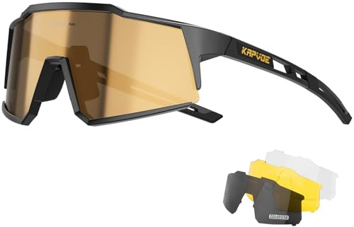 KAPVOE Polarizzati Occhiali Da Ciclismo Con 4 Lenti Intercambiabili TR90 Sport Occhiali Da Sole Donne Uomini Corsa Mtb Bicicletta Accessori Marrone Nero 04