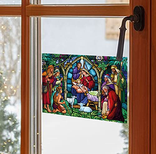 AWS Vetrofania adesiva capanna Natività stile mosaico Natale effetto vatrata per Finestra Window Stickers Christmas nativity
