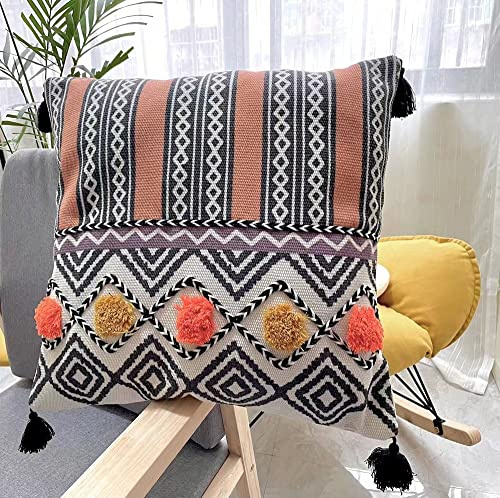 1 Stück Kissenbezüge Boho Kissenbezug Leinen Sofakissen Ethno Kissenhülle mit Quasten 45x45 cm, Makramee Zierkissenbezug Sofa Zierkissen Bunt, Dekokissen kissenbezüge für Wohnzimmer Schlafzimmer (C)