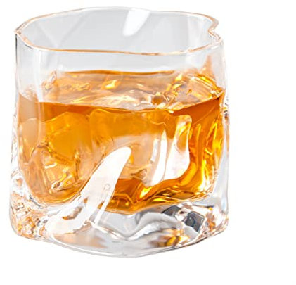 WMDSYGD Drinking Glasses Creative Irregular Design Crystal Frosted Glass Gold Edge Folds Whisky Tumbler Snifters Cup Beer Glasses (Capacity : 245ml, Color : Transparent)