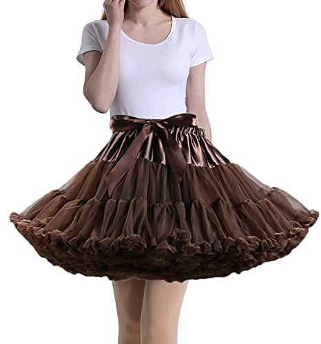 Tmade Jupe en Tulle pour Femme - Jupon de Cosplay Multicouche - Jupe Tutu pour Halloween Rock Party Festival Celebration Longueur : 40 cm - Tour de Taille : 56-100 cm(café)