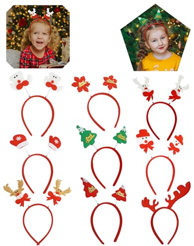 HOVUK 9 x sortierte Weihnachts-Stirnbänder für Damen und Mädchen, Weihnachten, Party-Kostüm, Kopfbedeckung, Urlaub, lustig, festliche Kopf-Bopper
