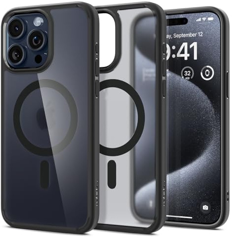 Spigen Ultra Hybrid MagFit Case for iPhone 15 Pro, Compatible with MagSafe Accessories [Anti-Yellowing] [Military-Grade Drop Protection] - Frost Black