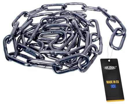 NAJDER Edelstahlkette 5m, Edelstahl Ketten, Sicherungskette, Kette Hängesessel, Absperrketten, Max 1250kg, Langglied 6mm x 5m, DIN 763, Dicke 6mm, Edelstahl A4, Inox, AISI 316, Premium Qualität