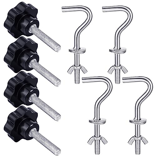 Therwen Hängematten-Kombi-Hardware-Kit für Hängemattenständer, Ersatzhaken, M8 x 40 mm, Stern-Handknauf für Zuhause, Terrasse, Schirmständer, Garten, Silberfarben, 8 Stück