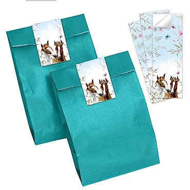 Minkocards 12 Geschenktüten (Petrol) + 12 Aufkleber Pferd Geschenktüten für Mitgebsel Gastgeschenk einpacken beim Kindergeburtstag Mädchengeburtstag