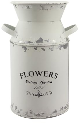 Fauevav Galvanized White Milk Can Antique Retro Vase Metal Planter Rustic Vintage Primitive Flower Holder Farmhouse Country Plant for Home Office Decor, 7.5”