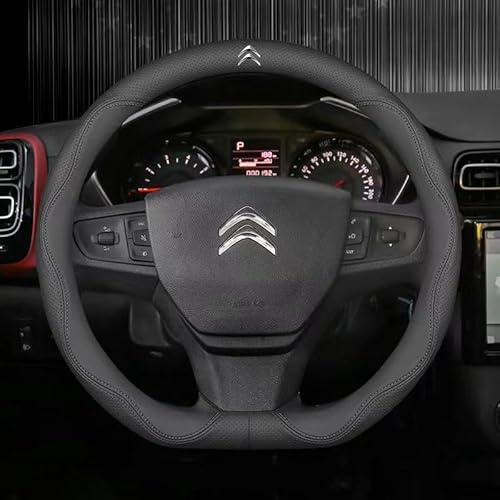 TEMKIN Auto Lenkradbezug Leder für Citroen Jumpy 2016-2023 Nappa Leder Anti Rutsch Atmungsaktiver Heavy Duty Lenkradbezug rutschfest Lenkradschutz Größe 37-39cm für Männer Frauen,D-Black-line