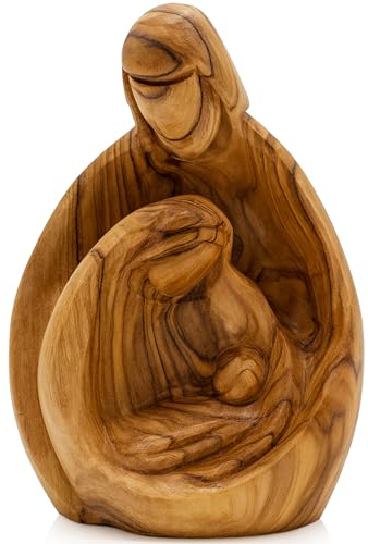 Zuluf Handgeschnitzte Heilige Familie Statue aus Olivenholz - Maria, Josef & Jesuskind Krippe für Weihnachtsdekoration - katholische Holzfigur 10,9 cm für Haus oder Kirche Display - HOF001