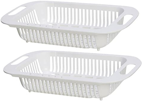 Homoyoyo Colador Extensible para Fregadero de Cocina white de Pp, Cesta de Drenaje para Frutas y Verduras Gancho Ajustable, Pack de 2 Unidades