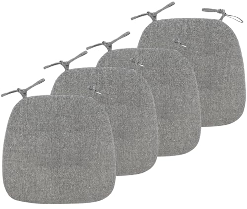 BESTORI Pack 4 Cojines para Silla con Correas de Sujeción Cojines Relleno de Algodón para la Decoración de Cocina y Sala 43 x 41 x 35cm, Gris
