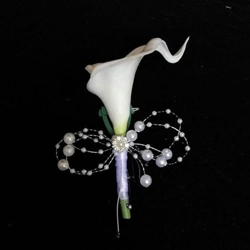 Runder Strauß weiße Calla-Lilie mit künstlichen Perlenblumen-Dekoration (Boutonniere)