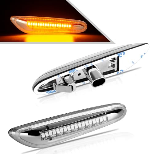OZ-LAMPE 2Pcs LED Turn Signal Light, Side Indicator for BMW E46 E36 E90 E91 E60 E61 E81 E82 E87 E88 E92 E93 X1 E84 X3 E83 X5 E53, SMD 2835 Amber Side Marker, Error Free Side Repeater Clear Lens