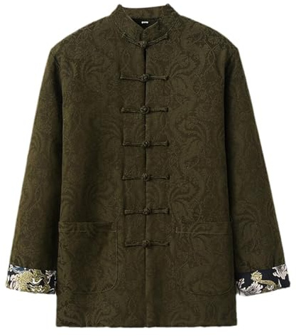 QPZK Winter Jacquard Tang Anzug Frau Baumwolle Kung Fu Uniformjacke Langarmige Mantel Tops, Tai Chi Uniform chinesische traditionelle Kleidung, Zen Meditation Kampfkunstk green1-XL