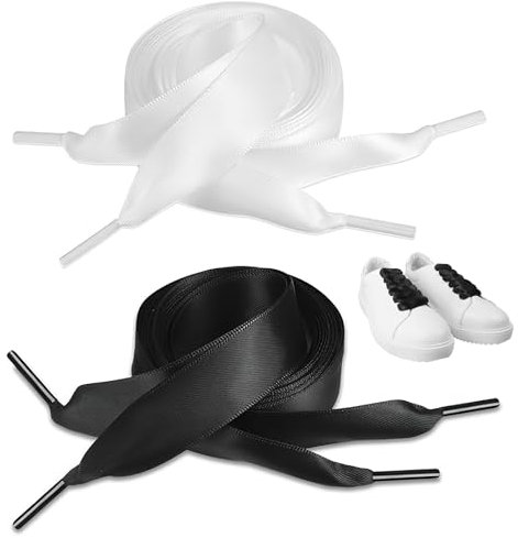 DYMHQ 2 par satinband skosnören, svarta och vita mjuka sidenskosnören, satin platta skosnören, breda band av satin, lämpliga för sportskor, fritidsskor, satinband skosnören, Satinband Schnürsenkel