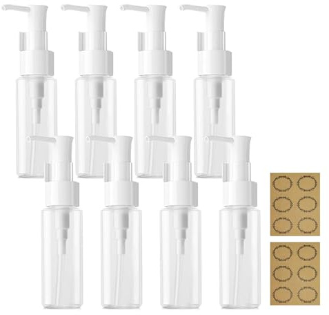 8 st 50 ml tom lotiondispenser – Apstaqeoo påfyllningsbar klar plast ovala reseflaskor smink platt behållare dispenser med pumphuvud och etiketter för gelkrämer schampo massage rengöringsolja