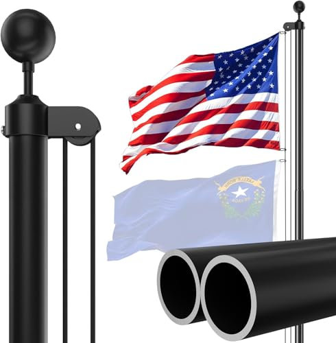 SCWN Heavy Duty Flag Pole - 20 FT 12 Gauge Extra Thick Aluminum Flagpole Kit with 5x3 Nylon Embroidered Flag for Outside House In Ground - 110MPH Wind