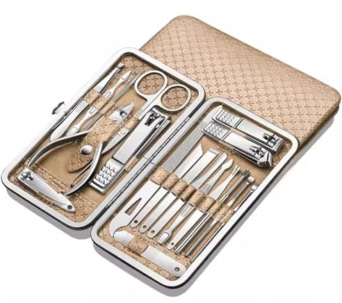 xiuling4568 19-teiliges Nagelknipser-Set, komplettes Nagelknipser-Set, Pediküre-Werkzeuge, Handpflege-Werkzeuge, abgeschrägte Nagelknipser(Gold)