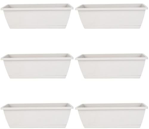 XJKLBYQ Fioriera box 6pcs fioriera ventilata con fioriera rettangolare PP con vassoio 16.9x7.1x6.3in fioriera floreale per il giardino da davanzali del balcone, grigio chiaro