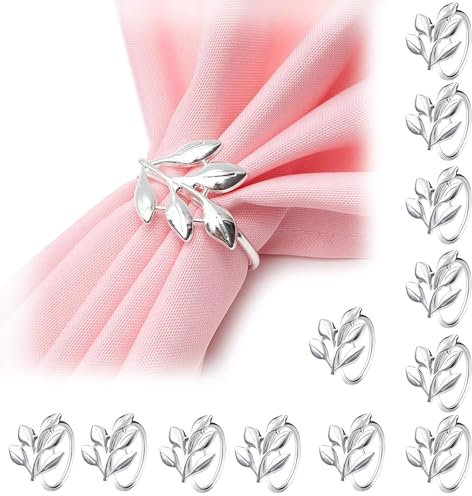 12 Stück Serviettenringe Silber, Serviettenringe Weihnachten, Aussehen Der Blätter Serviettenschnallen Napkin Rings Elegante Schnallen Für Hochzeiten Weihnachten Familie Tischdekoration