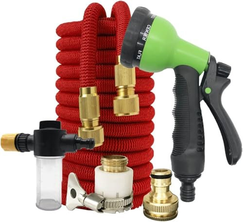 Erweiterbarer magischer Schlauch – Garten setzt Flexible Gärtner-Wasserschläuche unter Druck, schrumpft den Gartenschlauch, rot mit Schaumstofftopf, 75 FT-22,5 m