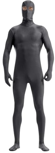 Generisch Enganliegender Ganzkörperanzug in Unisex-Qualität, dehnbares Kostüm in Volltonfarbe für Tanzauftritte Bühnenshows Schwarzes Kleid Gothic Lang (Grey, S)